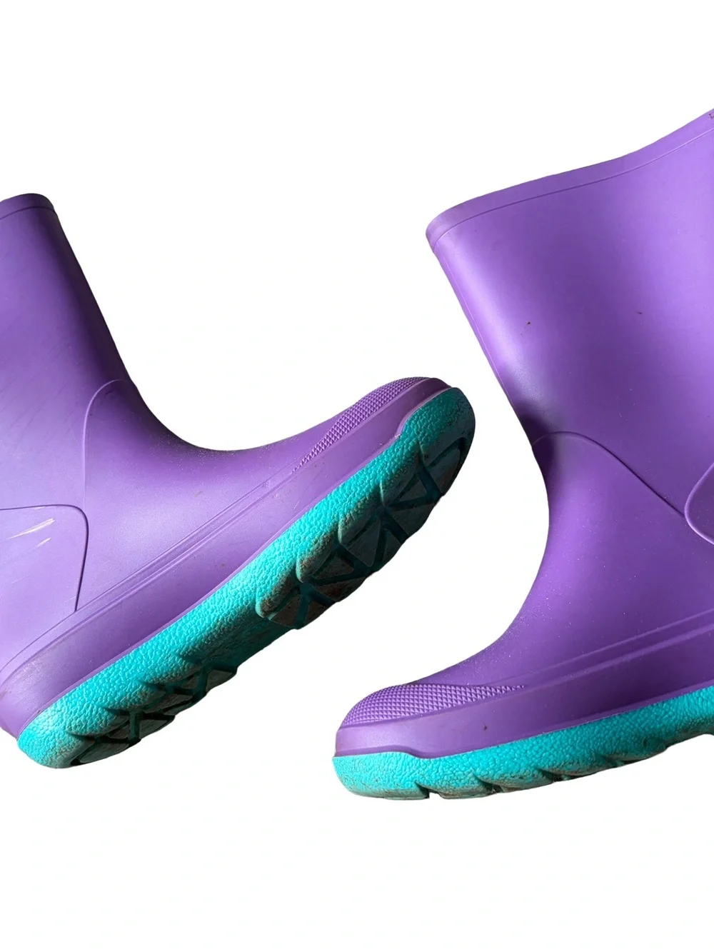 Size 2 Cat & Jack Tall Andy Slip On Purple Rain Boots with Teal Soles